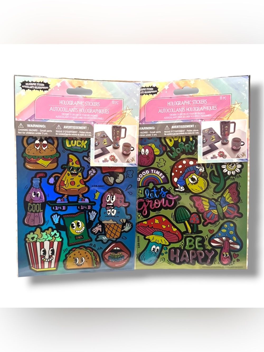 Holographic Fun Food & Mushroom Sticker Packs 21 stickers total